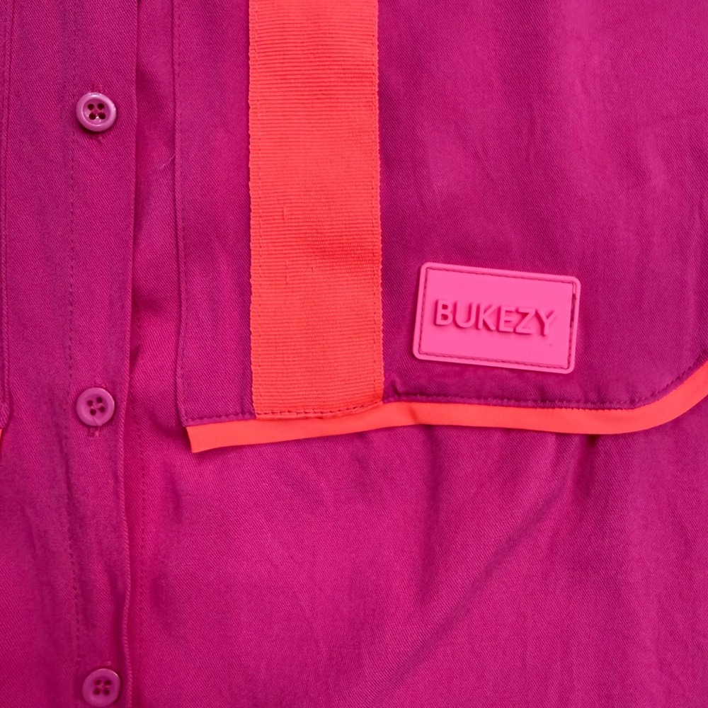 BUKEZY Pink Neon Trim Oversized Shirt Dress Tunic Button Down Streetwear - Picture 3 of 11